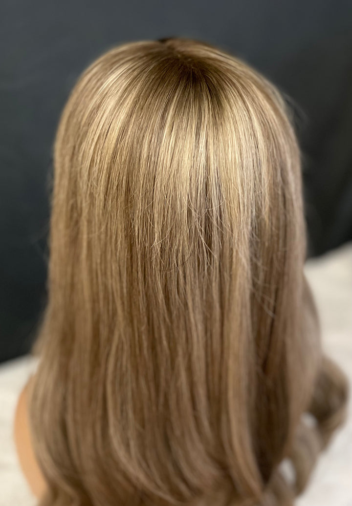 LACE-TOP WIG - Dimensional Light Brown/Light Blonde with Shadow Roots - 100% Luxury European Hair