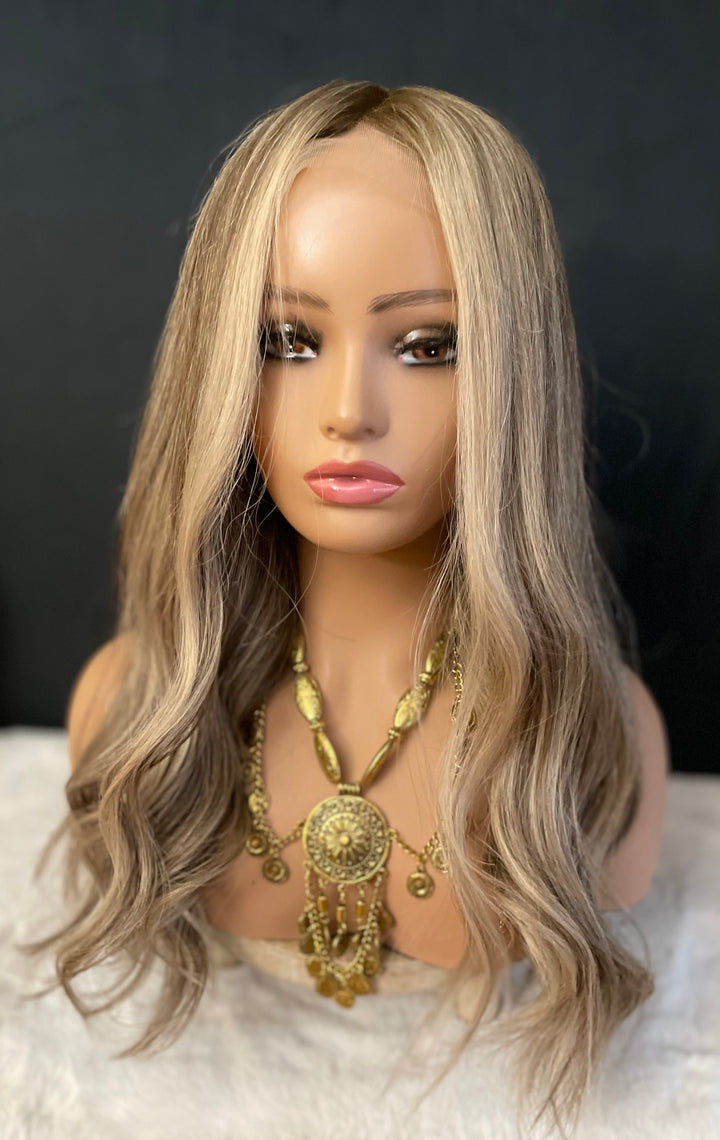 LACE-TOP WIG - Dimensional Light Brown/Light Blonde with Shadow Roots - 100% Luxury European Hair