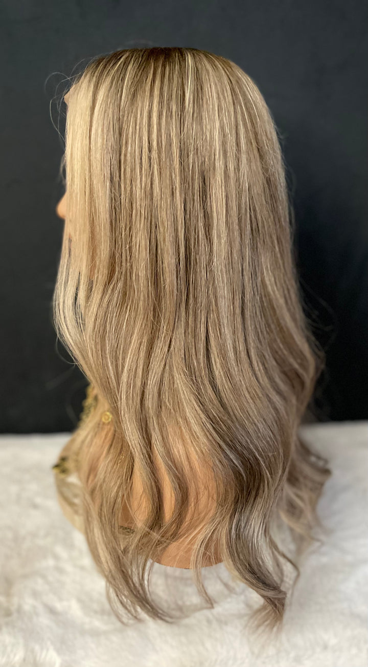 LACE-TOP WIG - Dimensional Light Brown/Light Blonde with Shadow Roots - 100% Luxury European Hair