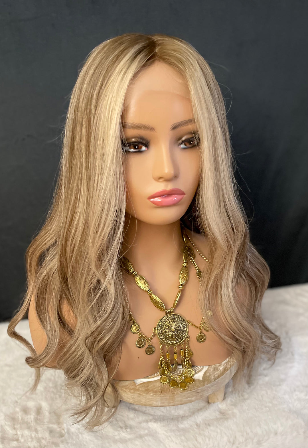 LACE-TOP WIG - Dimensional Light Brown/Light Blonde with Shadow Roots - 100% Luxury European Hair