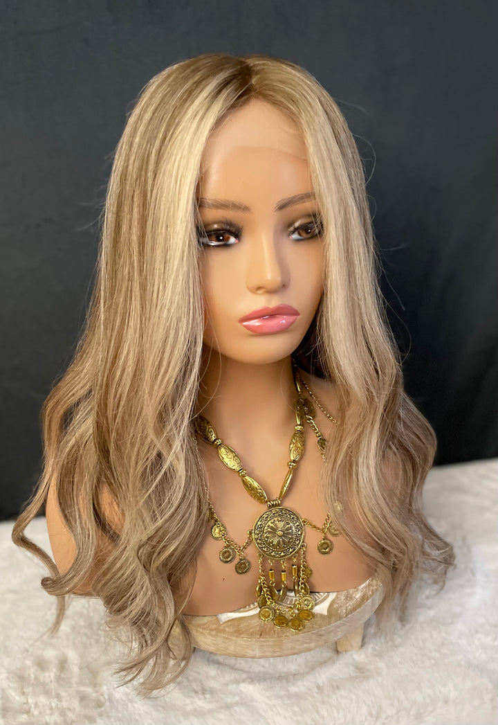 LACE-TOP WIG - Dimensional Light Brown/Light Blonde with Shadow Roots - 100% Luxury European Hair