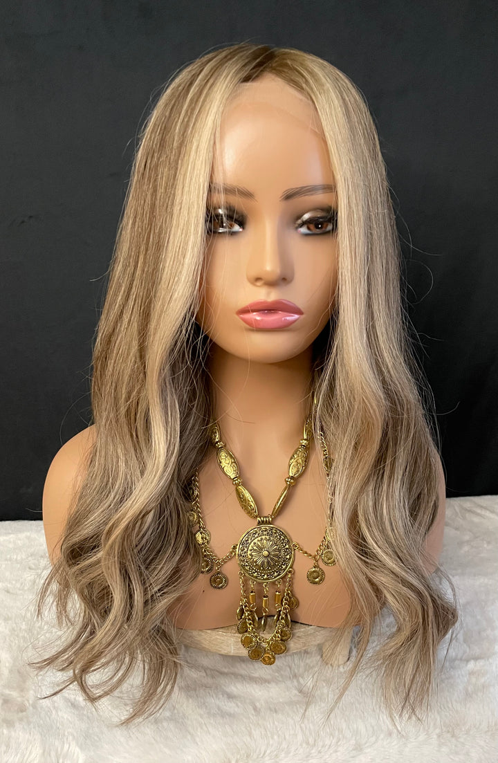 LACE-TOP WIG - Dimensional Light Brown/Light Blonde with Shadow Roots - 100% Luxury European Hair