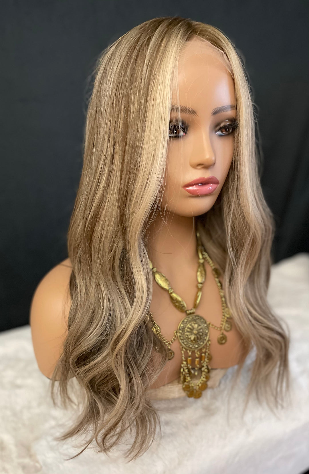 LACE-TOP WIG - Dimensional Light Brown/Light Blonde with Shadow Roots - 100% Luxury European Hair