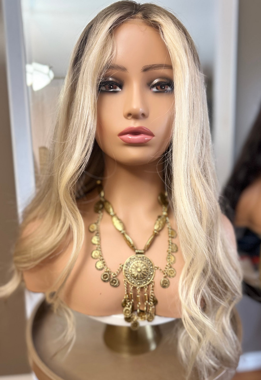 European Lace Top Wig - Dimensional Light Blonde with Dark Blonde Roots