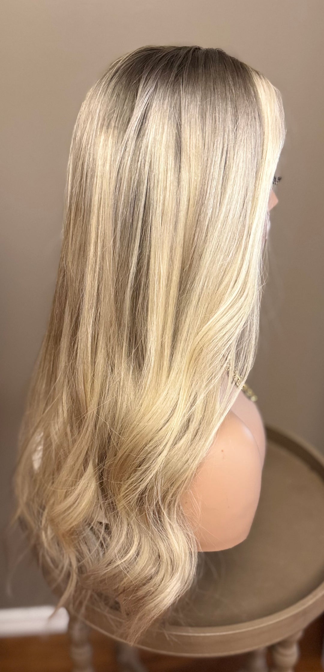 European Lace Top Wig - Dimensional Light Blonde with Dark Blonde Roots