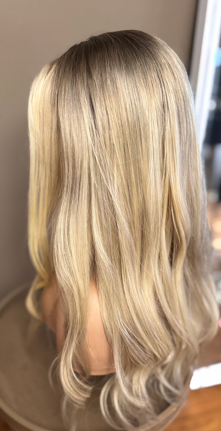 European Lace Top Wig - Dimensional Light Blonde with Dark Blonde Roots