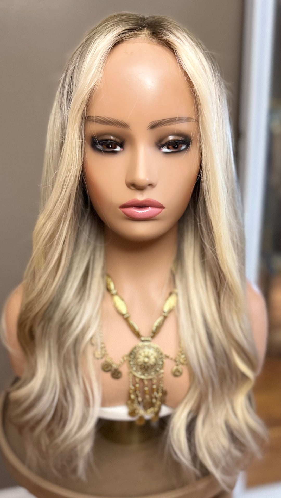European Lace Top Wig - Dimensional Light Blonde with Dark Blonde Roots