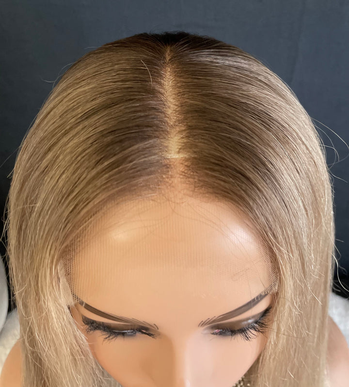 MARBELLA - Light Ash Blonde with Dark Ash Blonde Roots - HD Lace Wig – 100% Human Hair, Natural Hairline