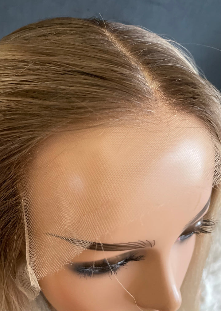 MARBELLA - Light Ash Blonde with Dark Ash Blonde Roots - HD Lace Wig – 100% Human Hair, Natural Hairline
