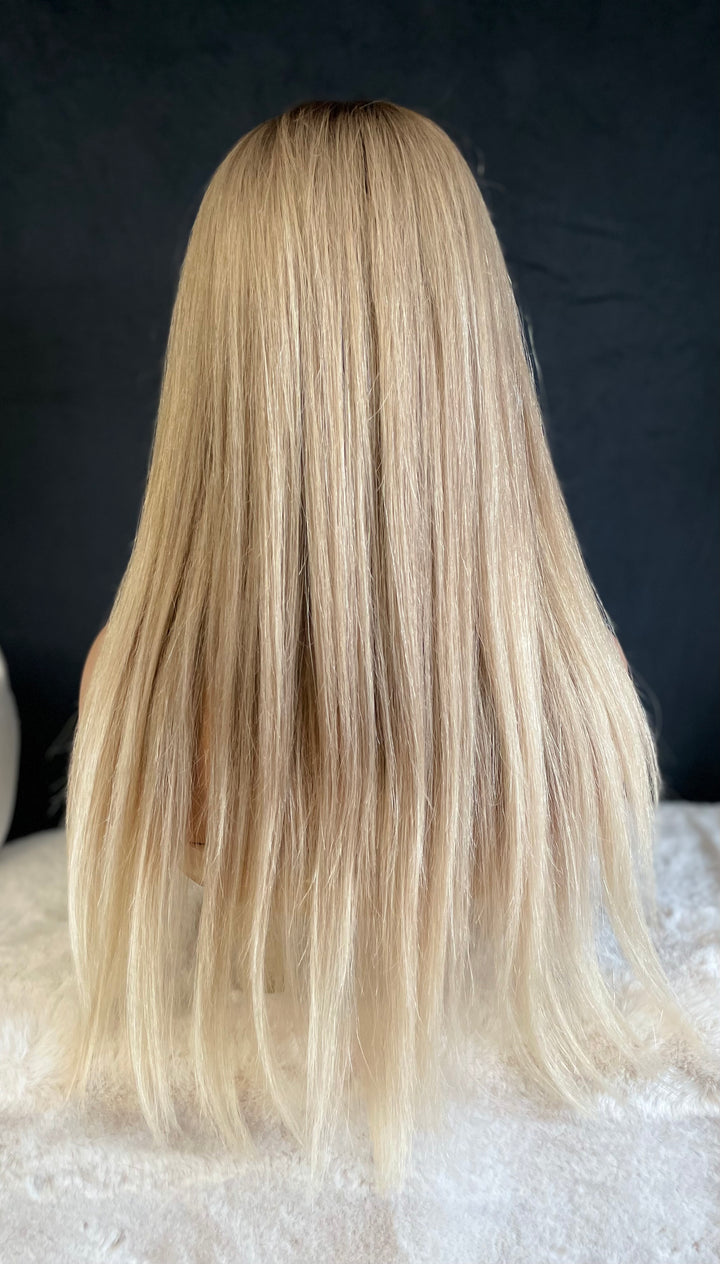 MARBELLA - Light Ash Blonde with Dark Ash Blonde Roots - HD Lace Wig – 100% Human Hair, Natural Hairline