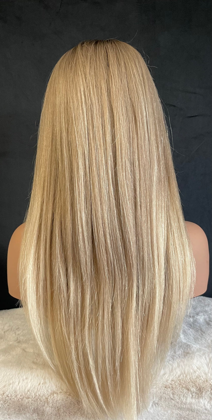MARBELLA - Light Ash Blonde with Dark Ash Blonde Roots - HD Lace Wig – 100% Human Hair, Natural Hairline