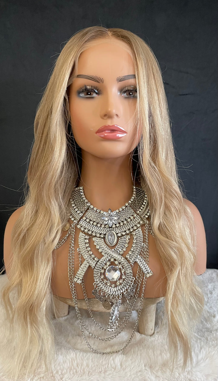 MARBELLA - Light Ash Blonde with Dark Ash Blonde Roots - HD Lace Wig – 100% Human Hair, Natural Hairline