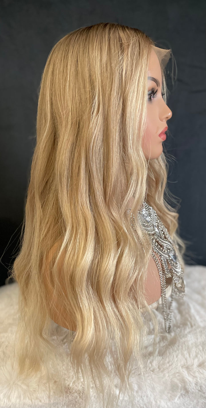 MARBELLA - Light Ash Blonde with Dark Ash Blonde Roots - HD Lace Wig – 100% Human Hair, Natural Hairline