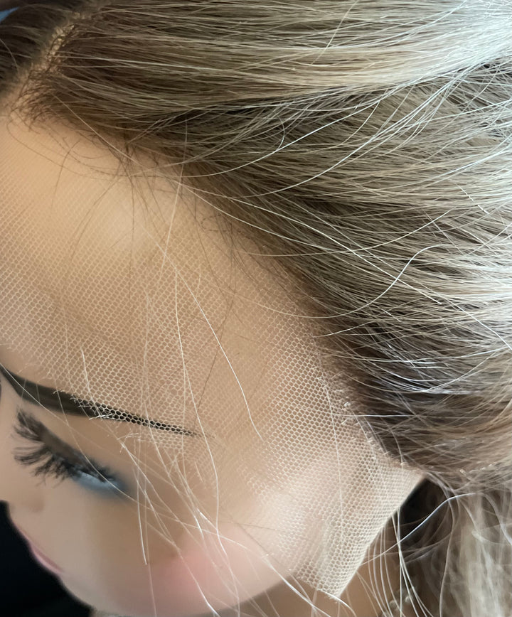 MARBELLA - Light Ash Blonde with Dark Ash Blonde Roots - HD Lace Wig – 100% Human Hair, Natural Hairline