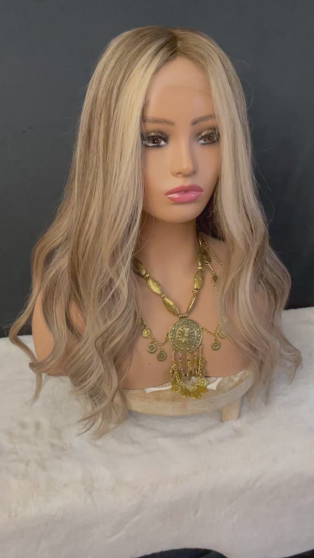 LACE-TOP WIG - Dimensional Light Brown/Light Blonde with Shadow Roots - 100% Luxury European Hair