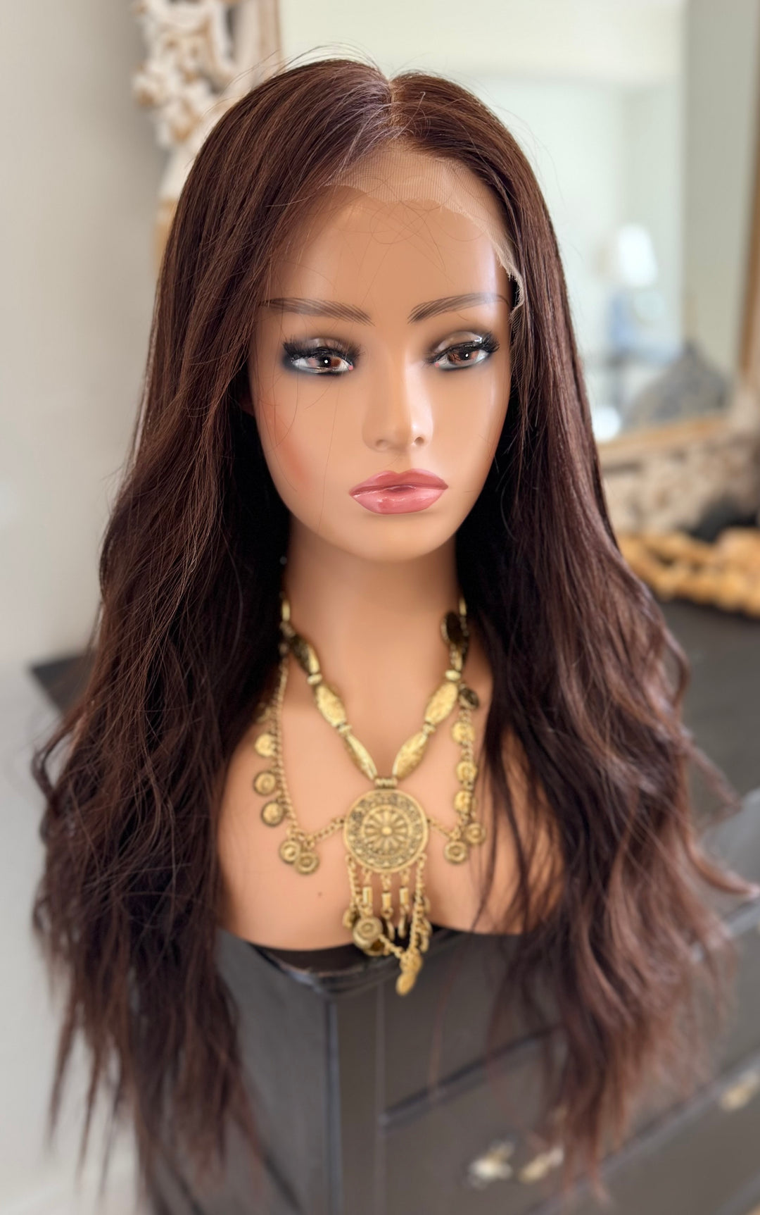 Luxury HD Lace Front European Human Hair Wig - Warm Auburn Brown