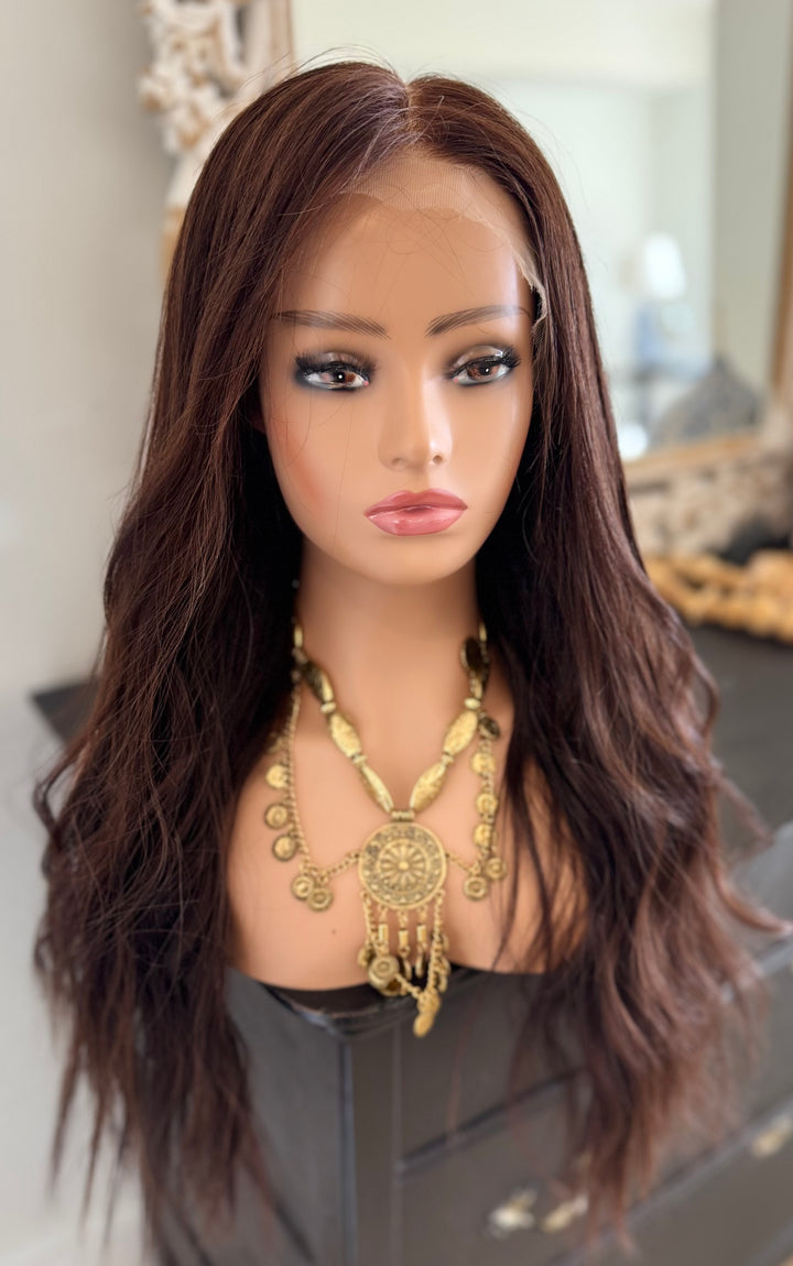 Luxury HD Lace Front European Human Hair Wig - Warm Auburn Brown