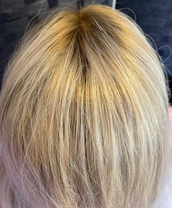 Silk Base Topper - White Blonde/Shadow Roots - European Hair