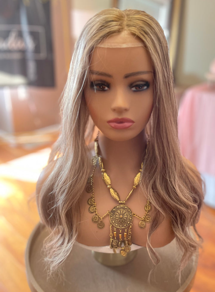Lace Front with Mono Top Topper - Dimensional Ash Blonde/Dark Blonde Colour