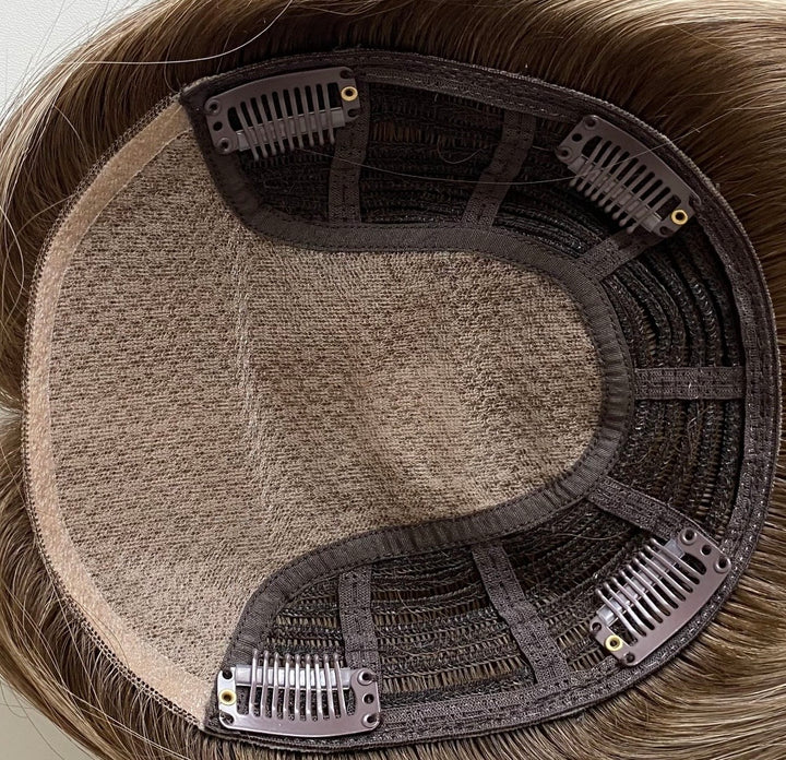 Silk Base Topper - Dark Blonde with Brown Roots - Luxury European Hair Topper