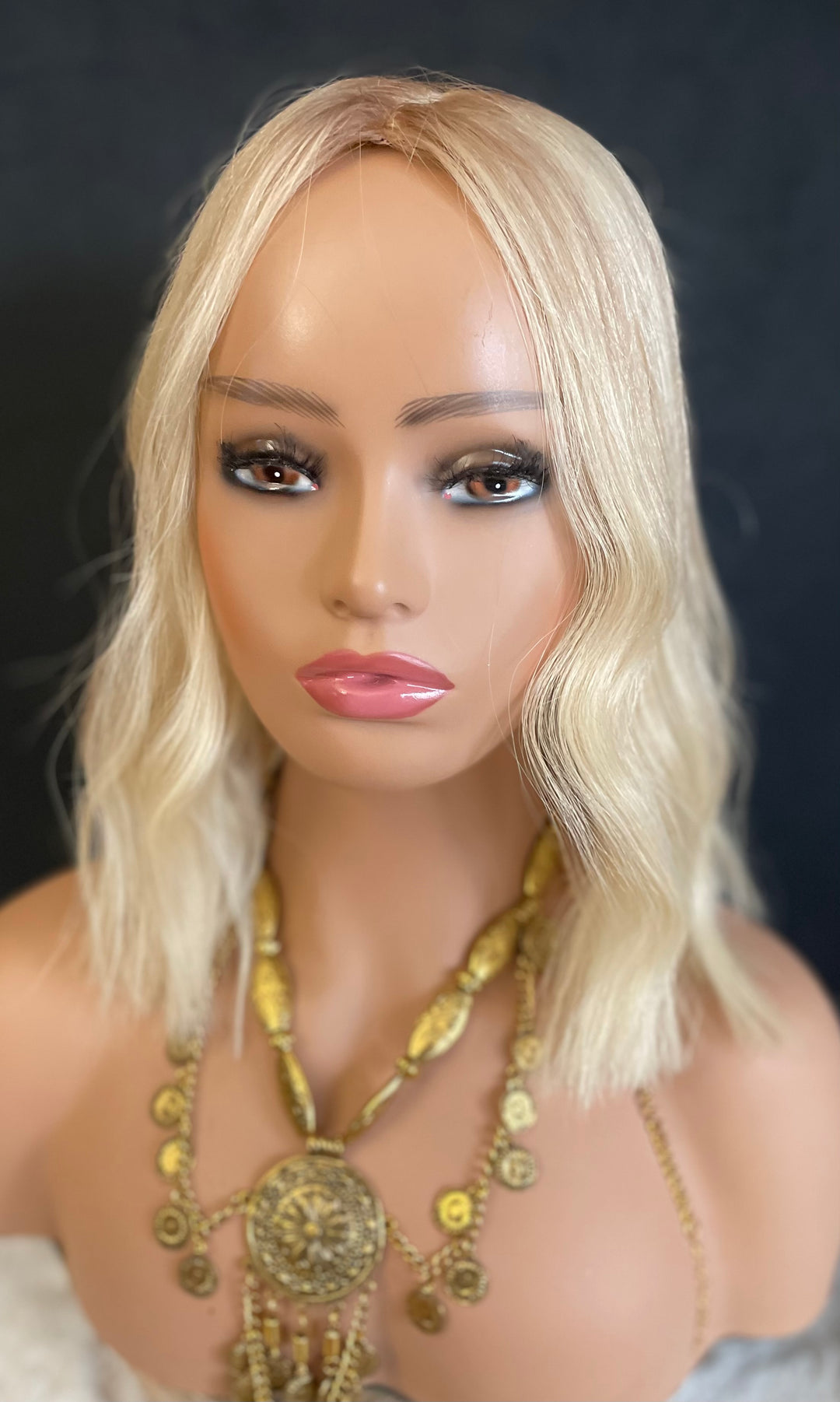 Full Volume Hair Topper - 14” Bob Style - European Luxury Hair - Light Cool Blonde & Lowlights
