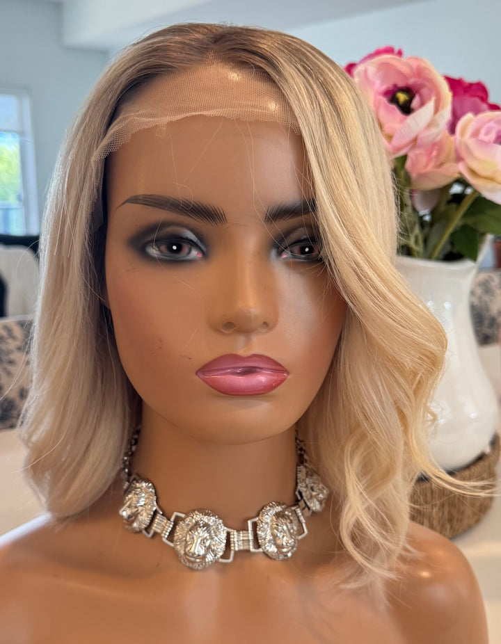 European Lace Top Wig - Rooted Blonde Bob Style