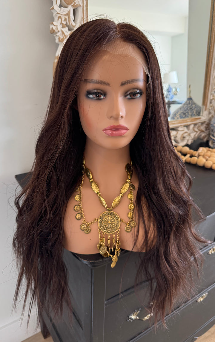 Luxury HD Lace Front European Human Hair Wig - Warm Auburn Brown