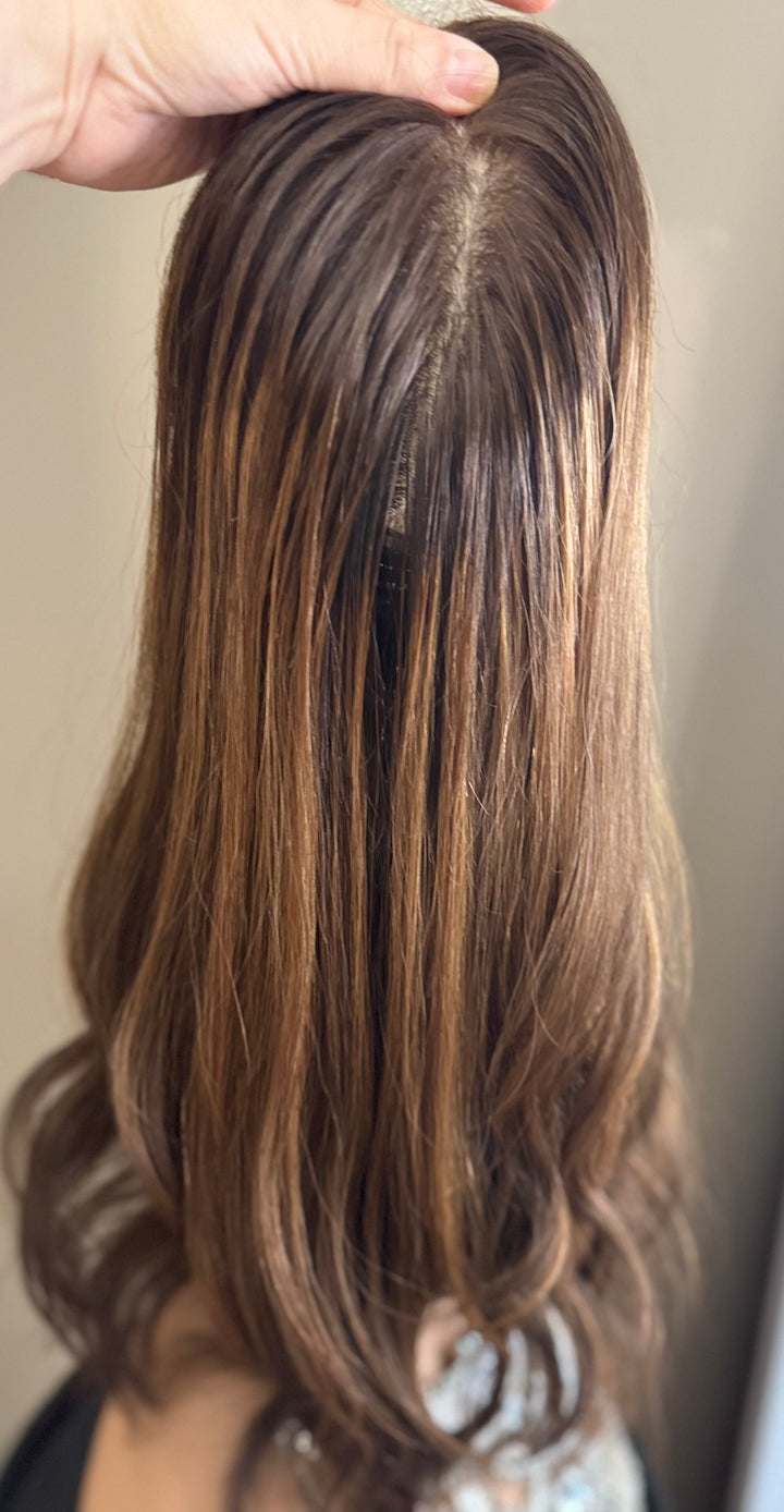 Silk Base Topper - Medium Brown with Highlights