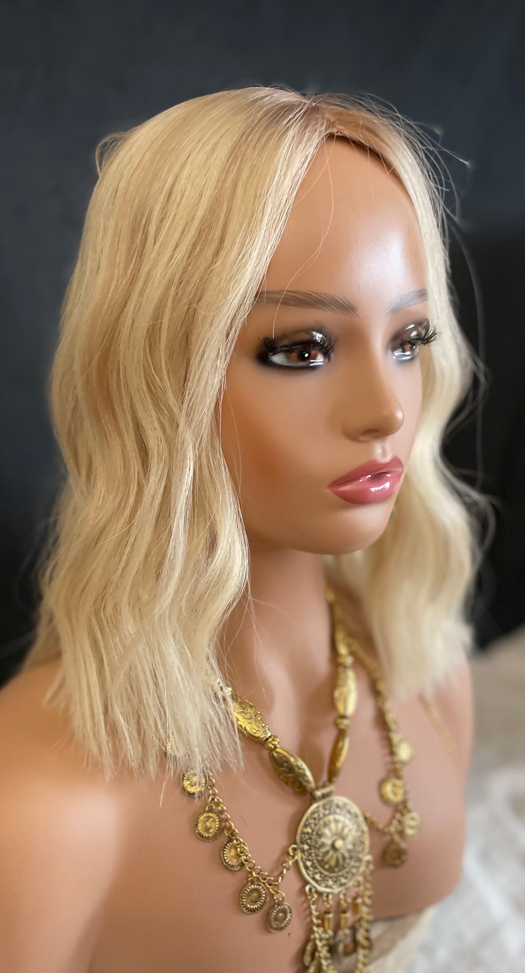 Full Volume Hair Topper - 14” Bob Style - European Luxury Hair - Light Cool Blonde & Lowlights