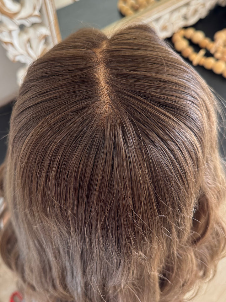 Luxury HD Lace Front European Human Hair Wig - Light Cool Brown with Blonde Highlights