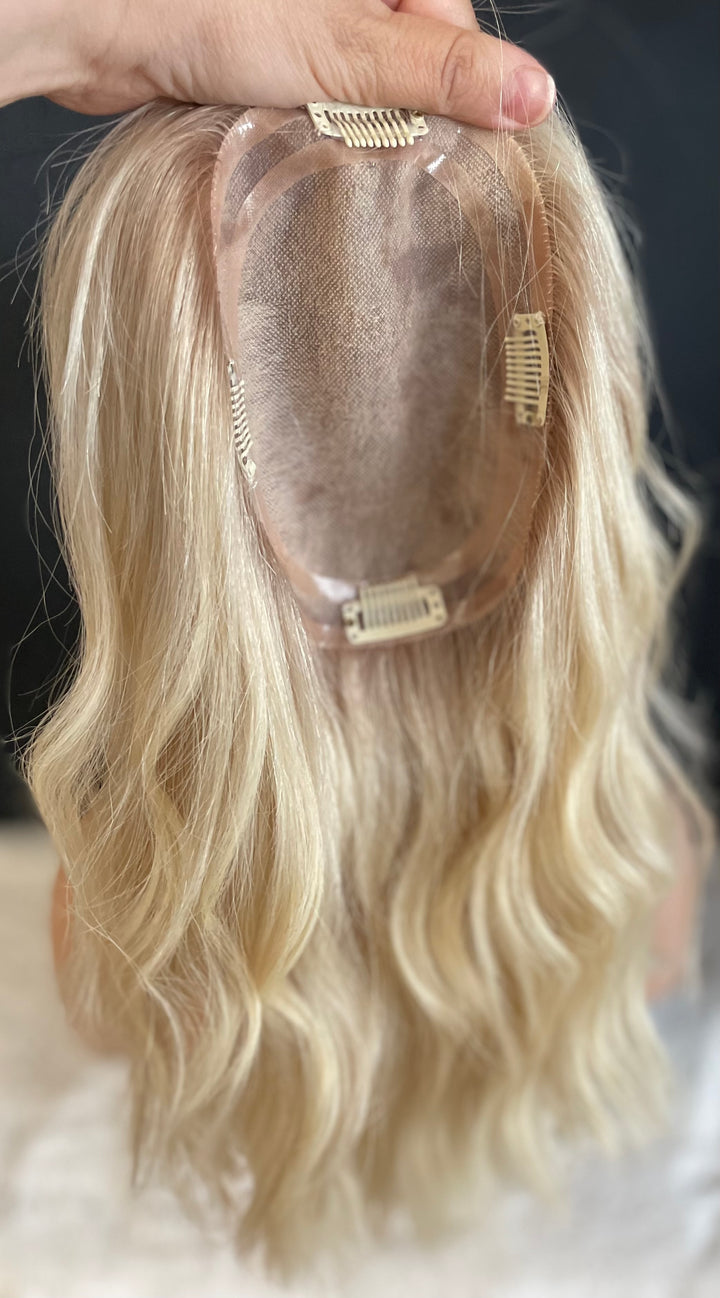 Full Volume Hair Topper - 14” Bob Style - European Luxury Hair - Light Cool Blonde & Lowlights