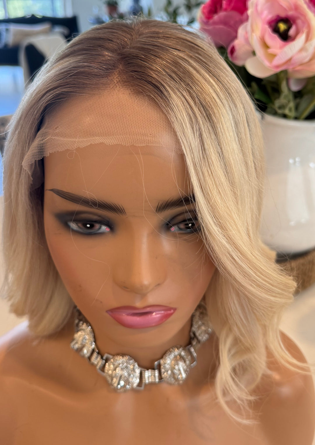 European Lace Top Wig - Rooted Blonde Bob Style