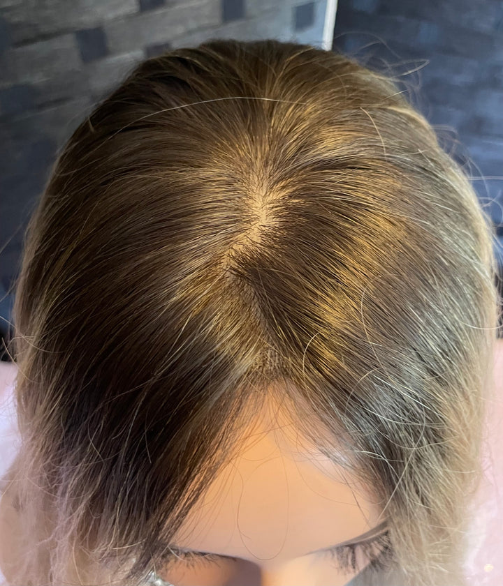Silk Base Topper - Dark Blonde with Brown Roots - Luxury European Hair Topper