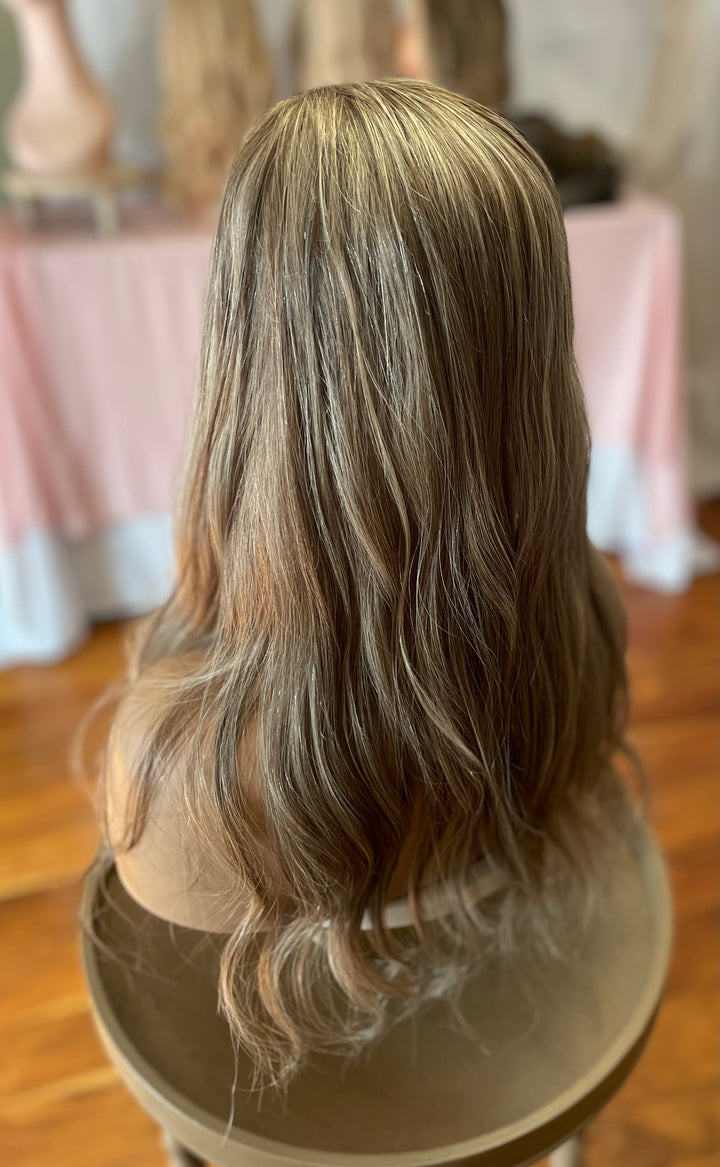 Lace Front with Mono Top Topper - Dimensional Ash Blonde/Dark Blonde Colour