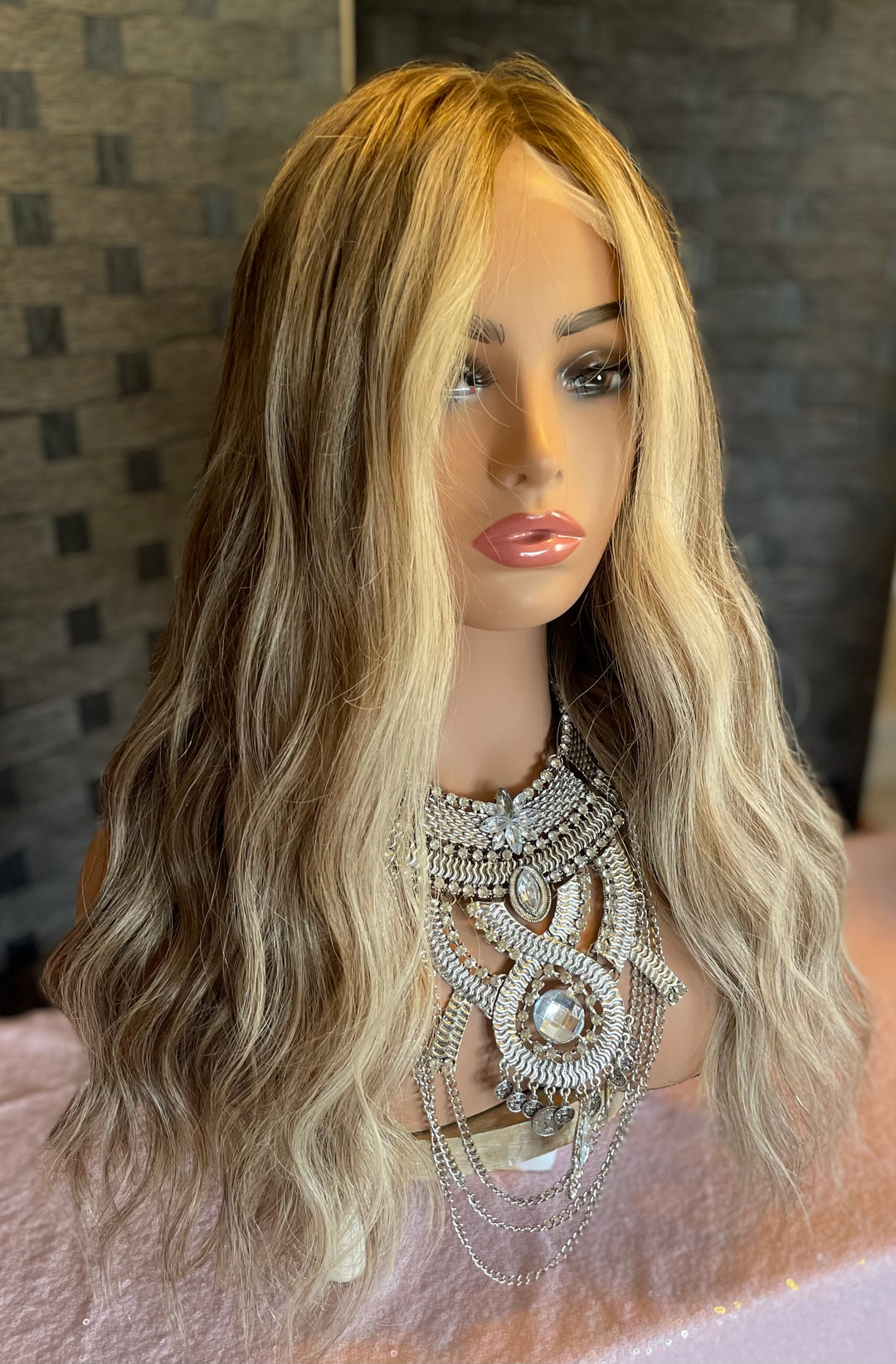 LACE-TOP WIG - Dimensional Light Brown/Light Blonde with Shadow Roots - 100% Luxury European Hair