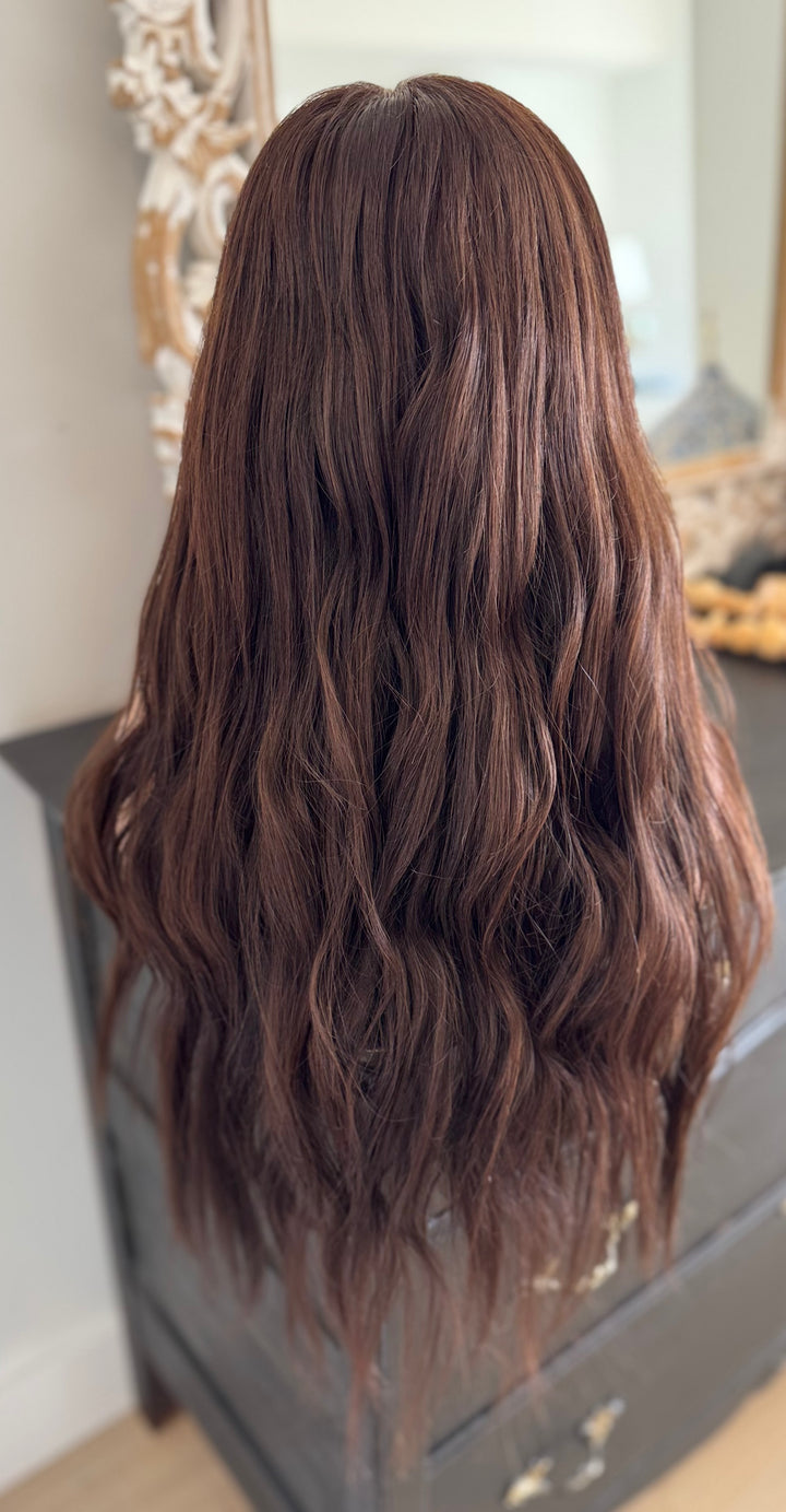 Luxury HD Lace Front European Human Hair Wig - Warm Auburn Brown