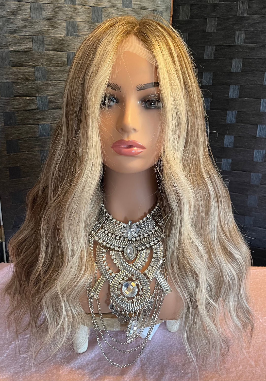 LACE-TOP WIG - Dimensional Light Brown/Light Blonde with Shadow Roots - 100% Luxury European Hair