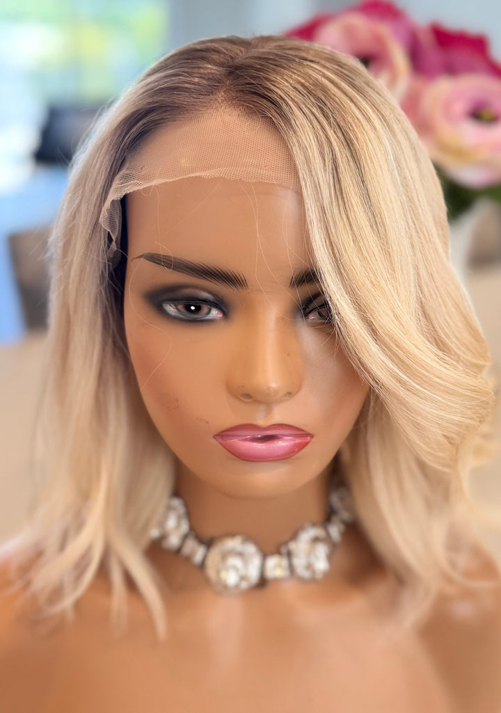 European Lace Top Wig - Rooted Blonde Bob Style