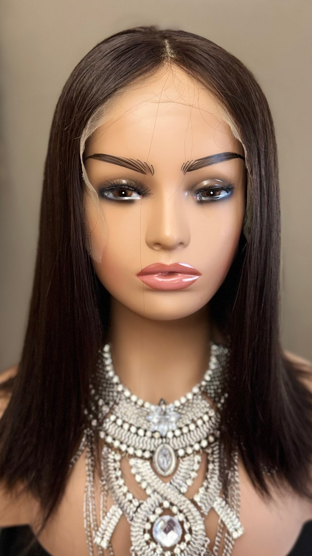 LACE-TOP WIG - Dark Brown with Subtle Highlights - 100% Luxury European Hair