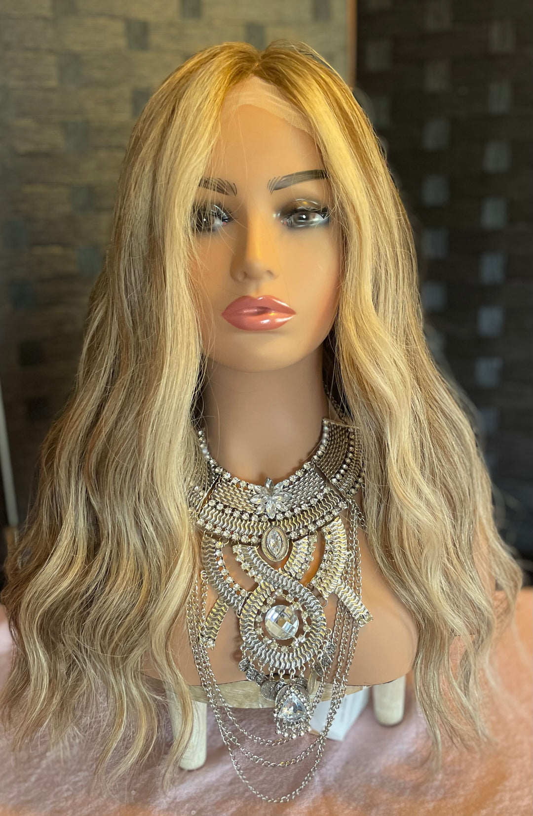 LACE-TOP WIG - Dimensional Light Brown/Light Blonde with Shadow Roots - 100% Luxury European Hair