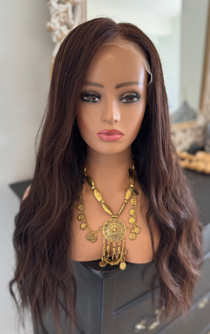 Luxury HD Lace Front European Human Hair Wig - Warm Auburn Brown