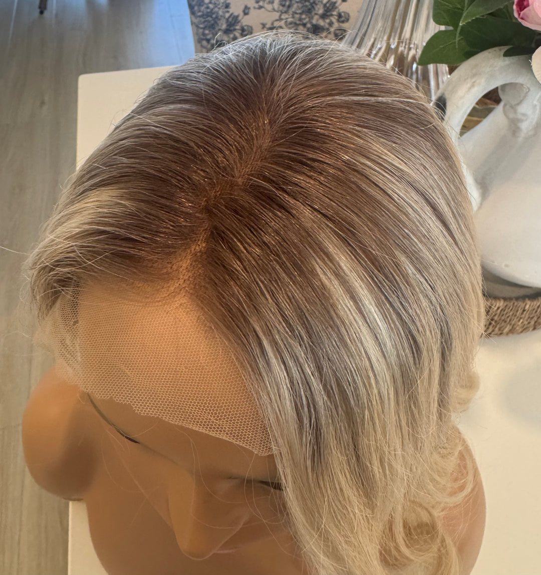European Lace Top Wig - Rooted Blonde Bob Style