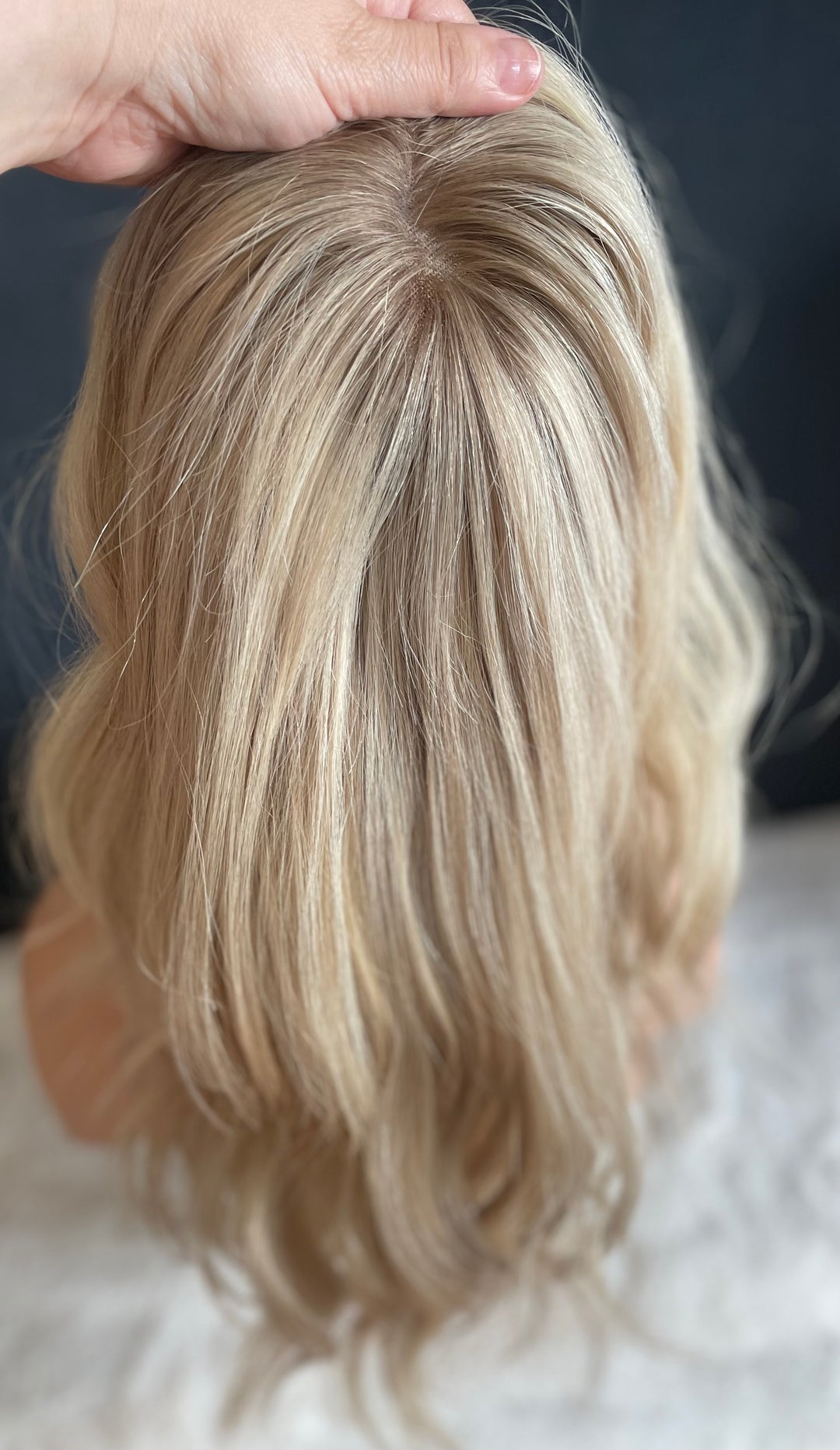 Full Volume Mono Base Topper - 7.5”x8” Base - 14” - Dimensional Blonde with Shadow Roots