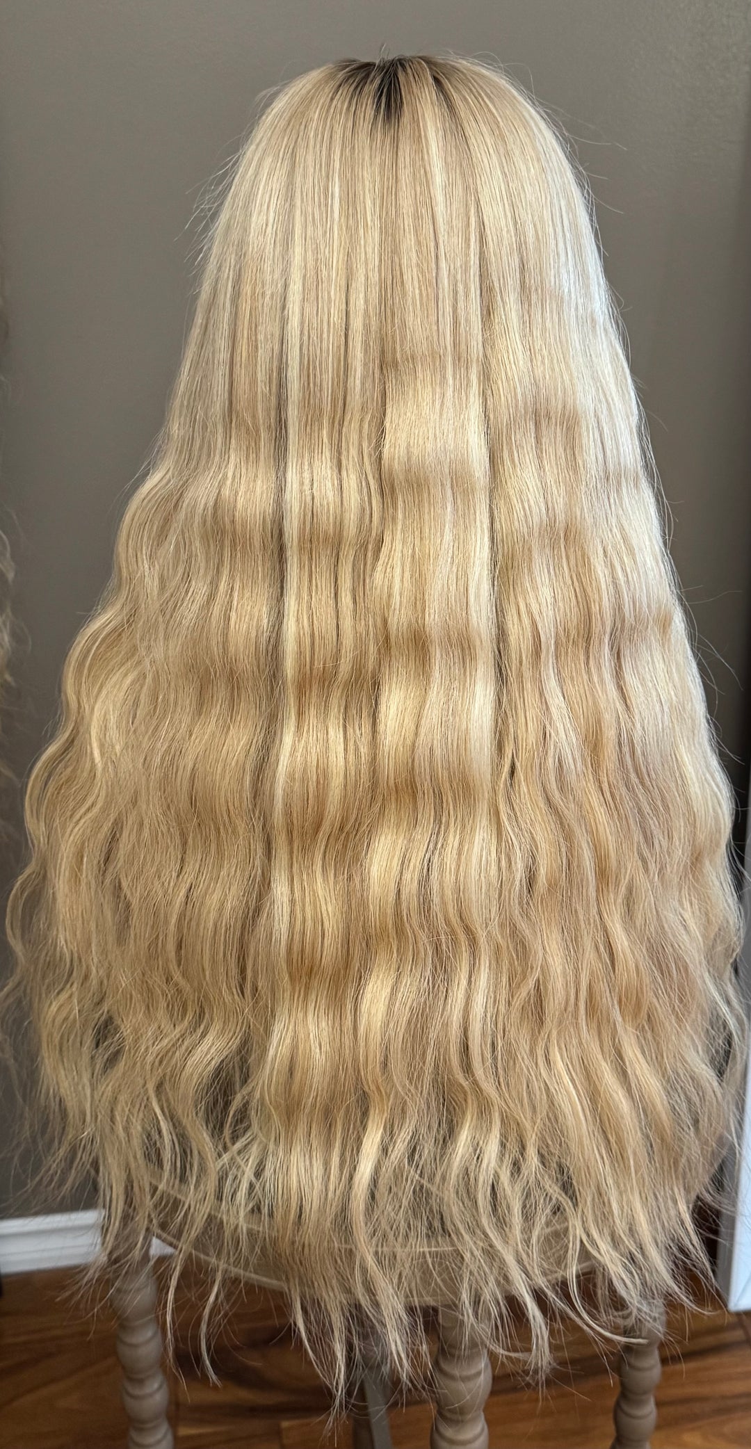 European Lace Top Wig - Dimensional Warm Blonde with Medium Brown Roots