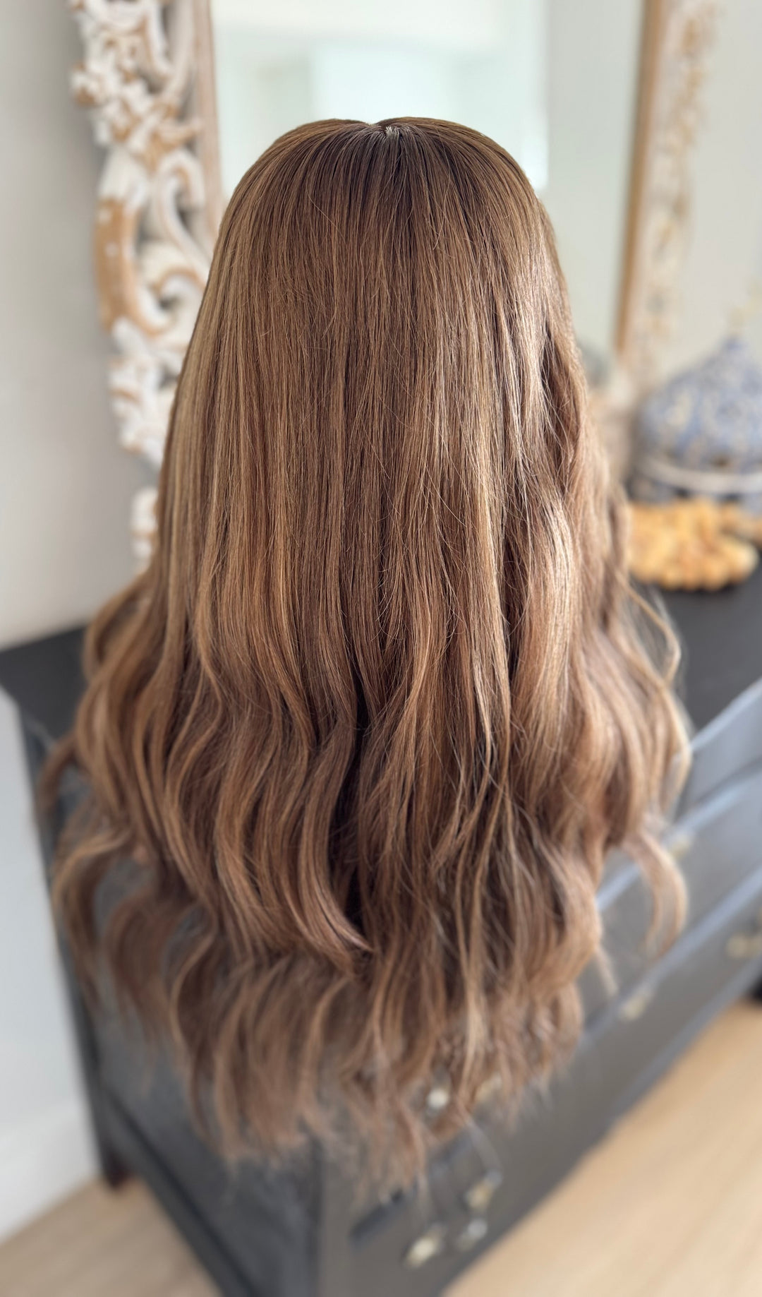 Luxury HD Lace Front European Human Hair Wig - Light Cool Brown with Blonde Highlights