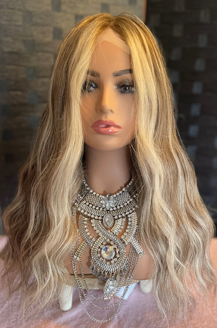 LACE-TOP WIG - Dimensional Light Brown/Light Blonde with Shadow Roots - 100% Luxury European Hair