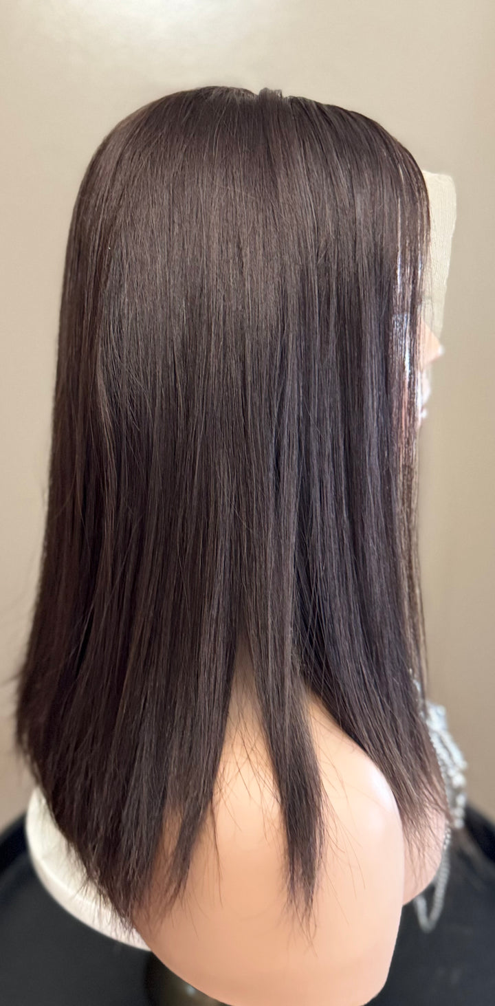 LACE-TOP WIG - Dark Brown with Subtle Highlights - 100% Luxury European Hair