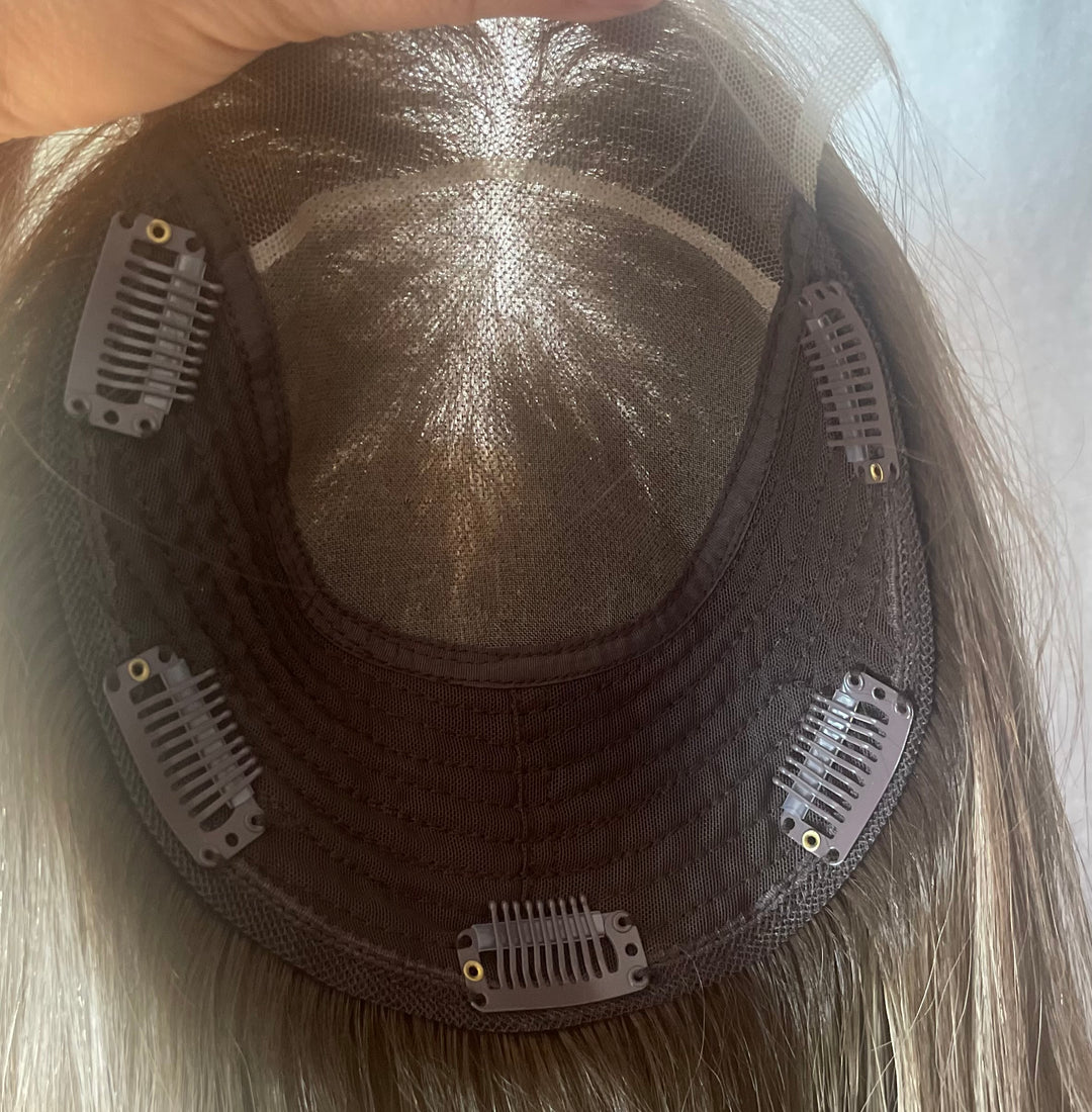 Lace Front with Mono Top Topper - Dimensional Ash Blonde/Dark Blonde Colour