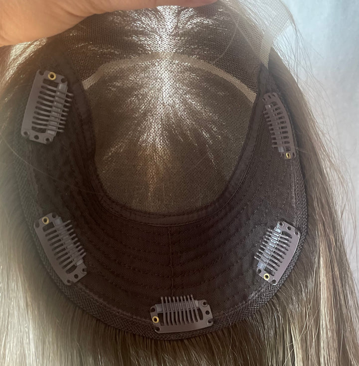 Lace Front with Mono Top Topper - Dimensional Ash Blonde/Dark Blonde Colour