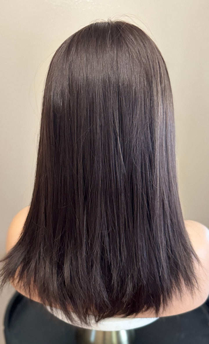 LACE-TOP WIG - Dark Brown with Subtle Highlights - 100% Luxury European Hair